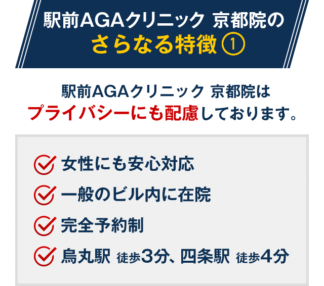 駅前AGAクリニック 京都院はプライバシーにも配慮しております。