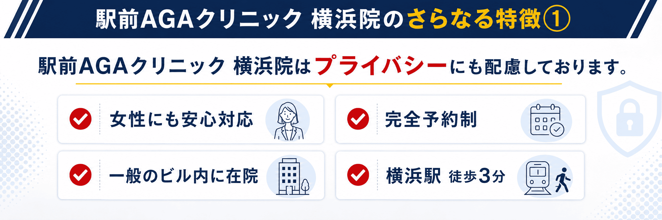 駅前AGAクリニック 横浜院はプライバシーにも配慮しております。